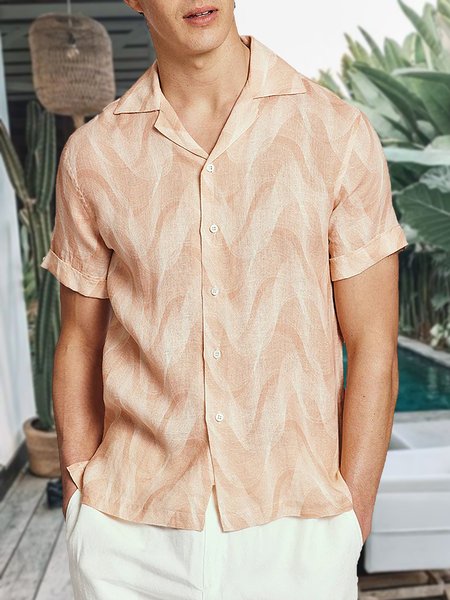 

Men's Cotton Linen Style Short Sleeve Shirt, Brown, Shirts ＆ Blouse