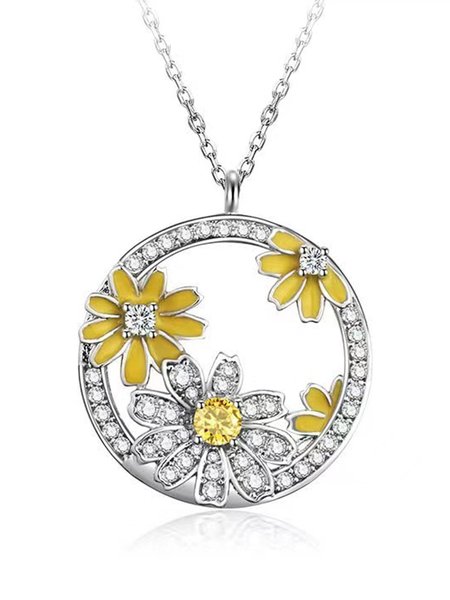 Alloy Rhinestone Chrysanthemum Necklace, As picture, Necklaces