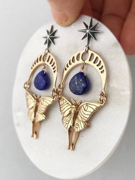 

Vintage Alloy Moth Lapis Lazuli Earrings, As picture, Earrings