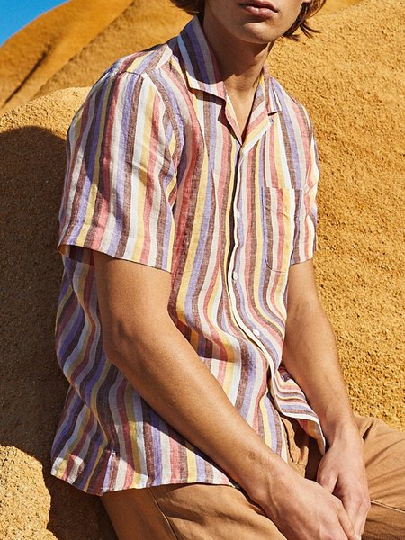 

Men's Striped Short Sleeve Shirt, Brown, Shirts ＆ Blouse