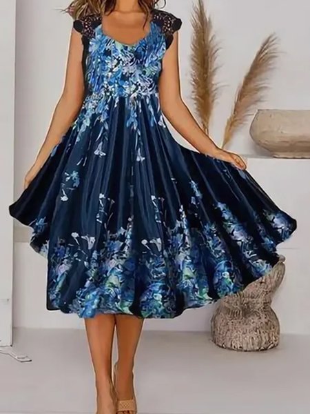 

vacation Loosen Spaghetti Floral sleeveless Short sleeve Women Dress, Multicolor, Mini Dresses