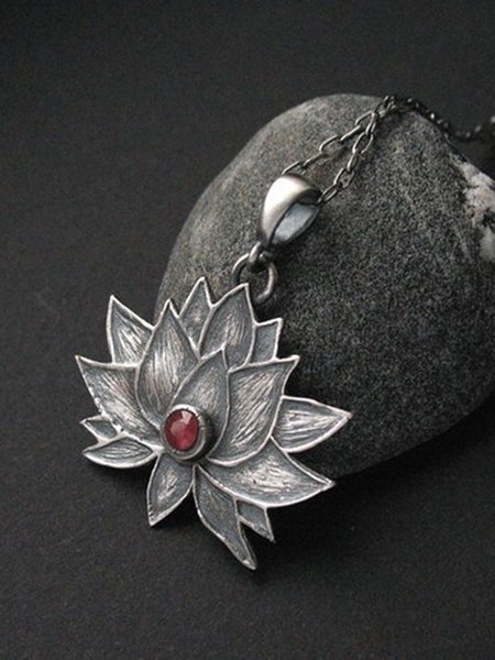 

Vintage Floral Ruby Necklace, As picture, Necklaces