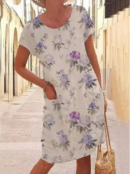

Loosen Casual Floral Short Sleeve Women Dress, Multicolor, Dresses