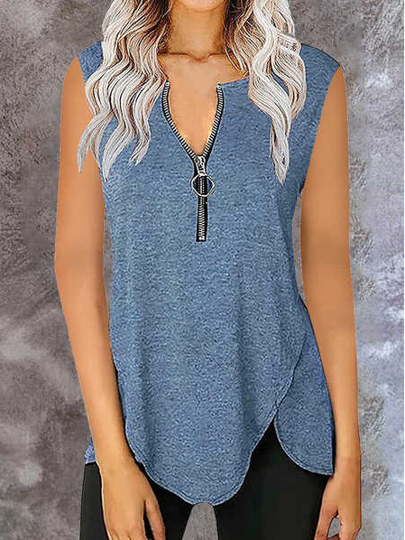 

Vacation Plain Regular Fit Knit Tank, Blue, Tanks & Camis