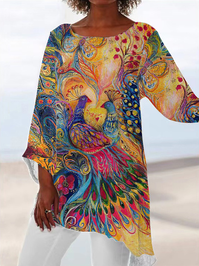 

Vacation Ombre Flare Sleeve Loosen Long Sleeve Tops, Multicolor, T-Shirts
