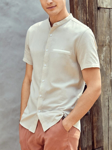 

Cotton Linen Style American Casual Basic Versatile Linen Shirt, As picture, Blouses&Shirts