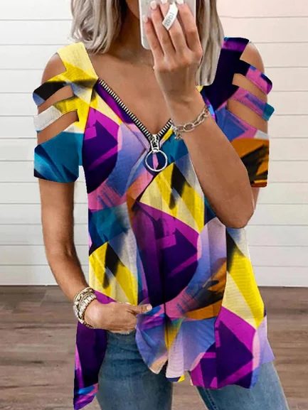 

Color Block Loosen Casual Short Sleeve T-Shirt, Multicolor, T-Shirts