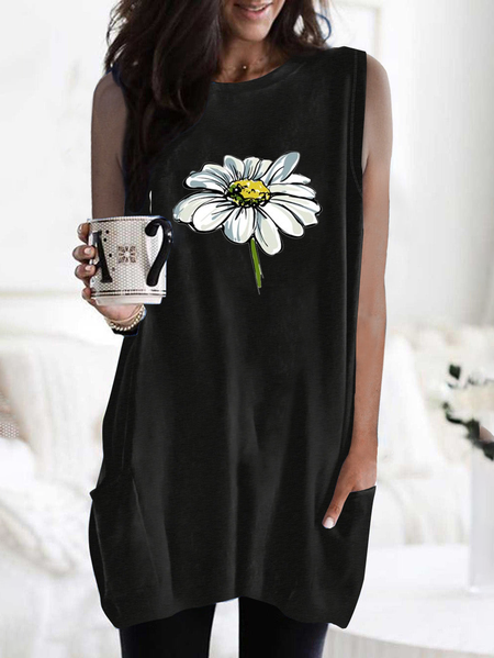 

Casual Loosen Floral Short Sleeve Knit Dress, Black, Mini Dresses