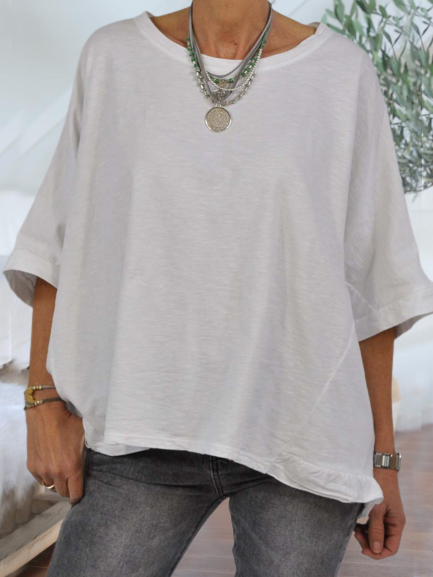 

Casual Crew Neck Short Sleeve Tops, White, Tunics
