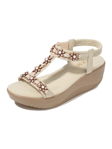 

Women's Floral Wedge Platform Sandals, Apricot, Sandals