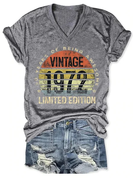 

50 Year Old Gifts Vintage 1972 Limited Edition 50th Birthday Casual Short Sleeve T-Shirt, Gray, T-shirts
