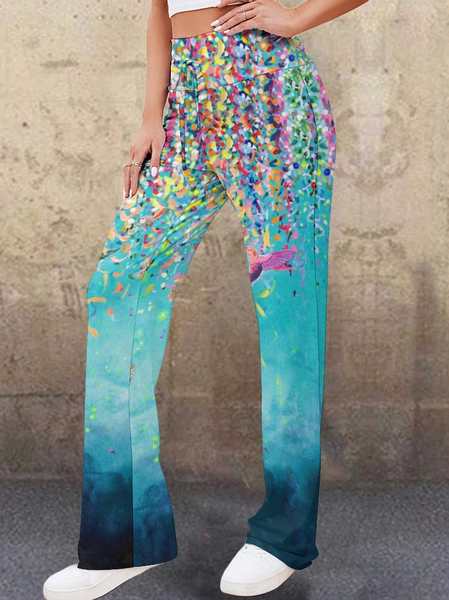 

Casual Abstract Gradient Bird Print High Waist Trousers, As picture, Pants