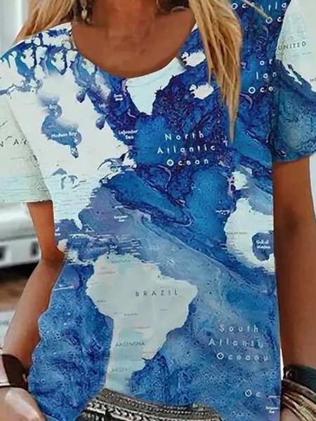 

Vacation Graphic Loosen Short Sleeve Tops, Multicolor, T-Shirts