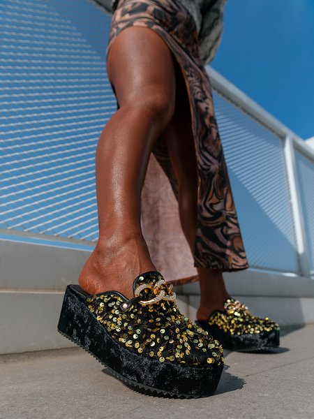 

Urban Casual Sequined Platform Platform Wedge Slippers, Golden, Women Shoes>>Women's Shoes>>Women sandals Slippers