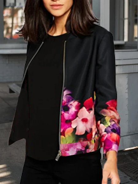 

Floral print knitted spring designer women's jacket, Black, Jackets