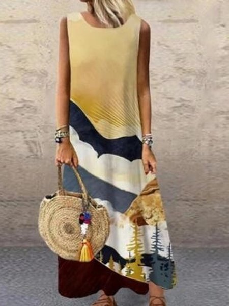 

Landscape Gradient Print Spring New Explosion Super Good-looking Ladies Casual Dress, Multicolor, Dresses
