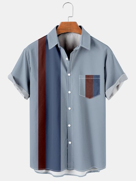 

Men's Art Geometric Panel Casual Short Sleeve Hawaiian Shirt, Blue, Men's Floral shirt
