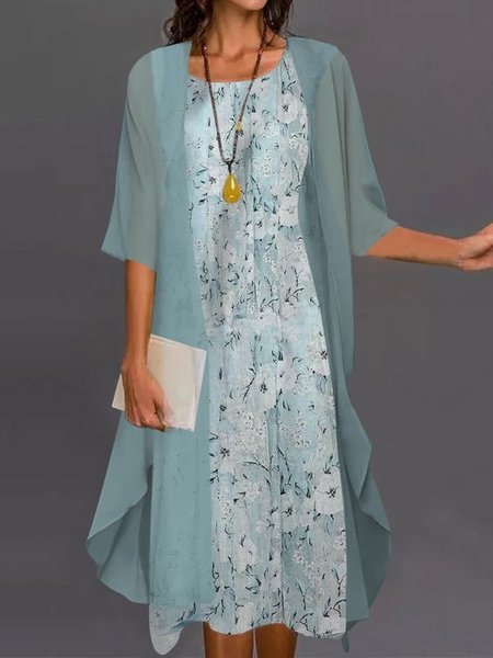 

Chiffon Vacation Crew Neck Two Piece Sets Dress, Lightgreen, Suit Set