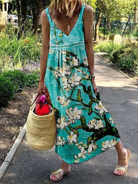 

Van Gogh series famous paintings lace stitching spring new explosion style super beautiful ladies casual dress, Multicolor, Dresses