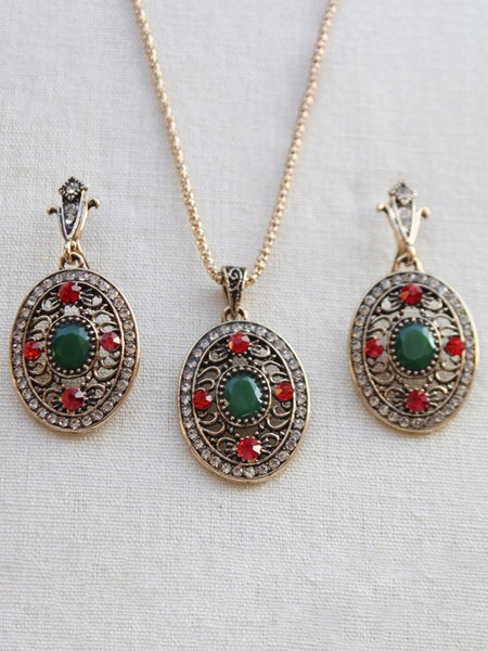 

Vintage Gemstone Necklace Ring Set, Green, Necklaces