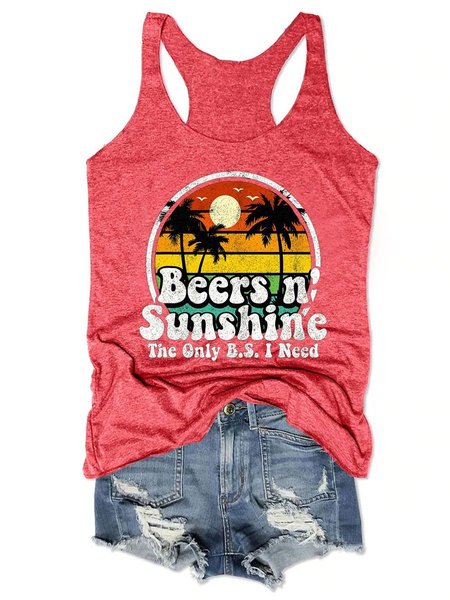 

The Only BS I Need Is Beers And Sunshine Funny Knit Tank, Red, Tank Tops