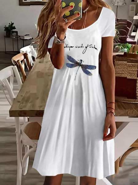 

Crew Neck Loosen Short Sleeve Knit Dress, Off white, Mini Dresses