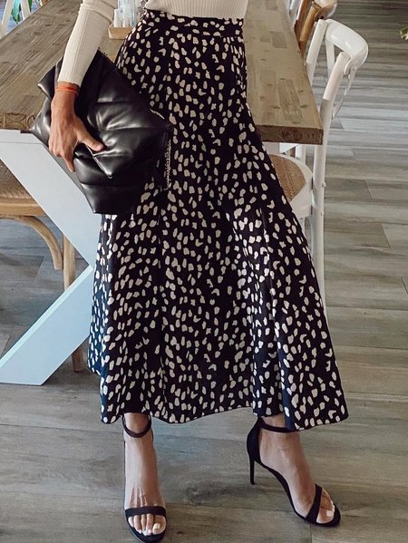 

Loosen Polka Dots Long Skirt, Black-white, Skirts