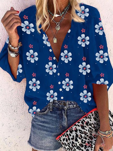 

Casual Floral Long Sleeve Blouse, Blue, Blouses & Shirts