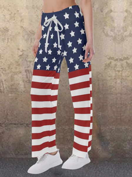 

American Flag Print Casual Loosen Pants, As picture, Pants
