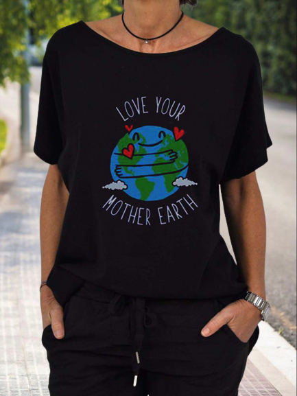 

Crew Neck Short Sleeve Tops, Black, T-Shirts
