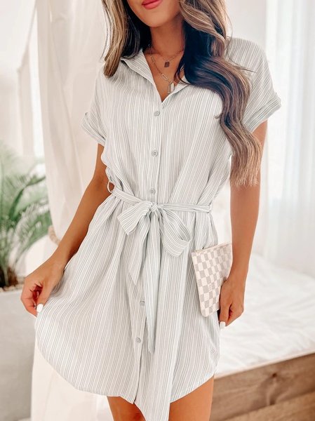 

Shirt Collar Regular Fit Casual Short Sleeve women Dress, White, Dresses