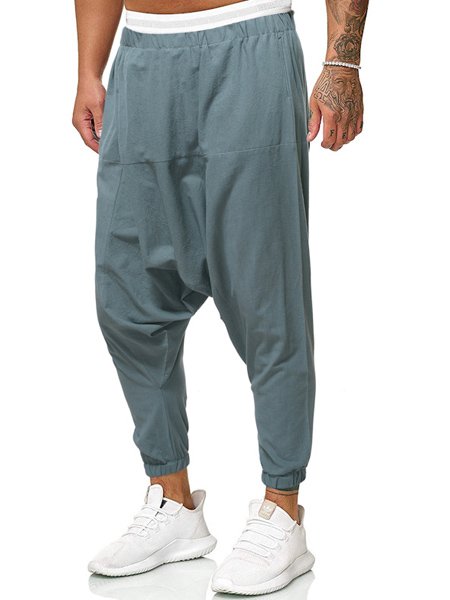 

Men's Casual Cotton Linen Harem Trousers, Sage green, Pants