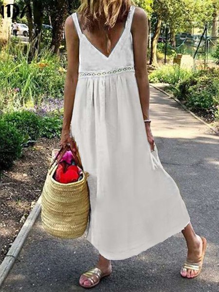 

Basic Lace Stitching Spring New Explosive Super Good-looking Ladies Casual Dress, White, Dresses