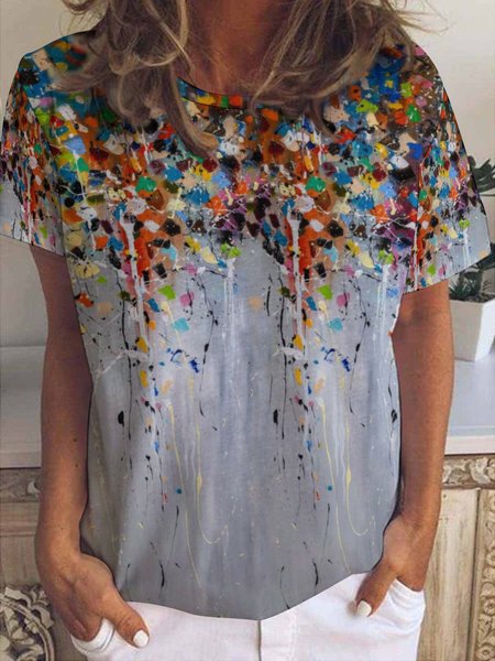 

Casual Abstract Gradient Print Crew Neck T-Shirt, As picture, T-shirts
