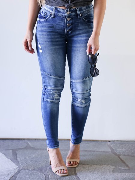 

Slim Fit Pockets Casual Jeans, Blue, Jeans