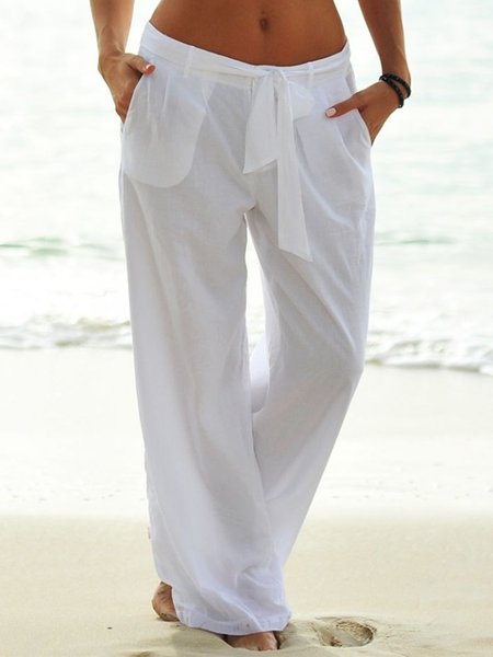 

Plain Plus Size Casual Loosen Pants, White, Pants
