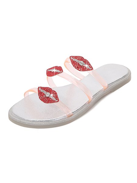 

Rhinestone Red Lips Transparent Strap Beach Slippers, Orange, Sandals