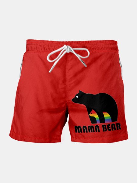 Mama Bear Men's Beach Shorts, Red, Men's shorts