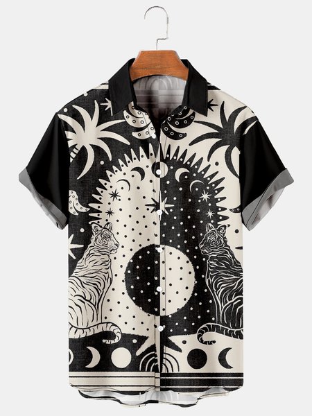 

Hawaiian Graphic Men's Short Sleeve Casual Shirt, Black-white, Men's Floral shirt