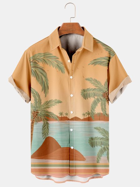 

Hawaiian Graphic Men's Short Sleeve Casual Shirt, Yellow, Men's Floral shirt