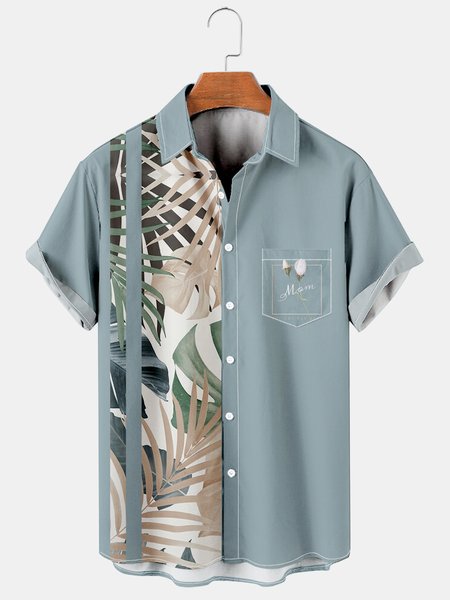 

Men's Mother's Day Print Casual Breathable Hawaiian Short Sleeve Shirt, As picture, Men's Floral shirt