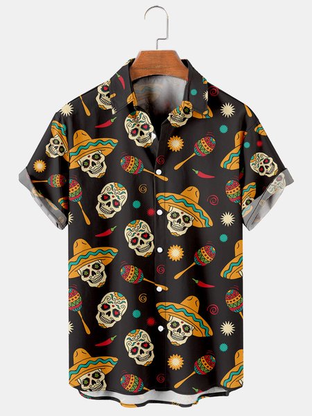 

Men's Printed Casual Short Sleeve Hawaiian Shirt, Orange, Men's Floral shirt