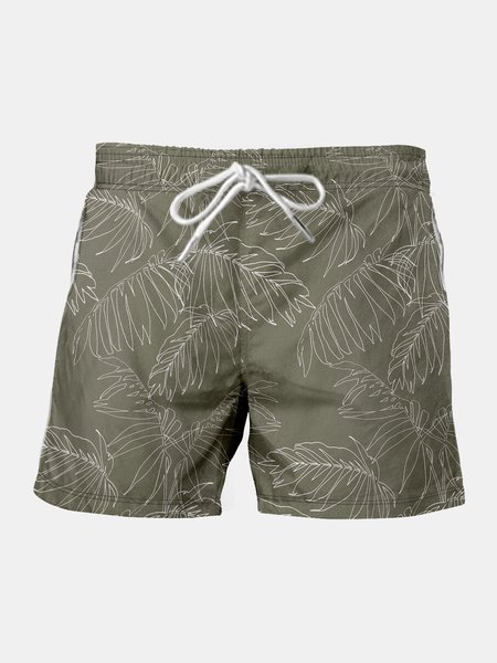 

Hawaiian Leaf Graphic Men's Beach Shorts, Green, Men's shorts