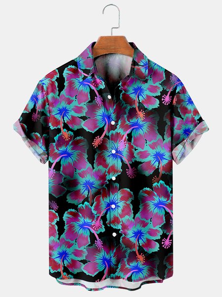 

Hawaiian Graphic Men's Casual Short Sleeves Shirt, Blue, Men's Floral shirt