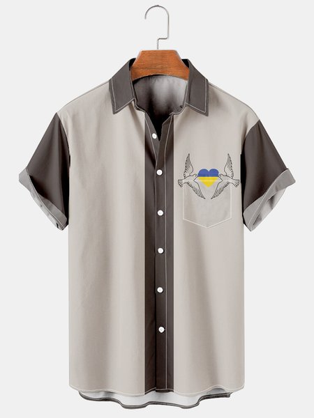 

Peace Graphic Men's Short Sleeve Casual Shirt, Light gray, Men's Floral shirt