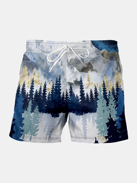 

Landscape Drawing Men's Beach Shorts, Blue, Men's shorts