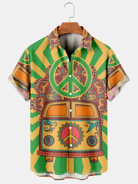 

Men's Printed Casual Short Sleeve Hawaiian Shirt, Green, Men's Floral shirt