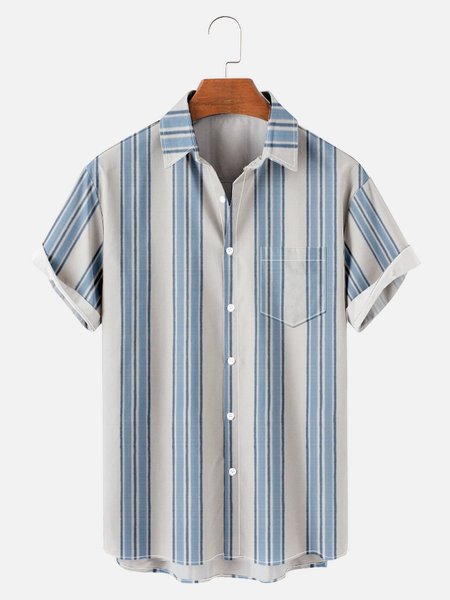 

Blues Anderson Stripe Men's Short Sleeve Shirt, As picture, Short Sleeves Shirts