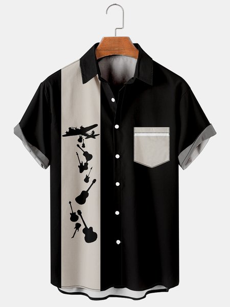 

Peace Graphic Men's Short Sleeve Casual Shirt, Black-white, Men's Floral shirt