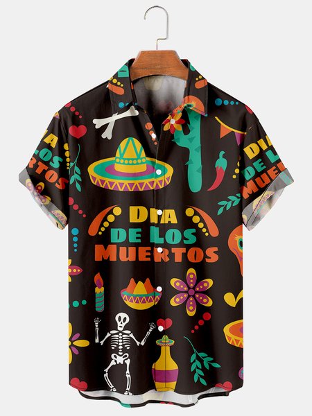 Men's Printed Casual Short Sleeve Hawaiian Shirt, Yellow, Men's Floral shirt